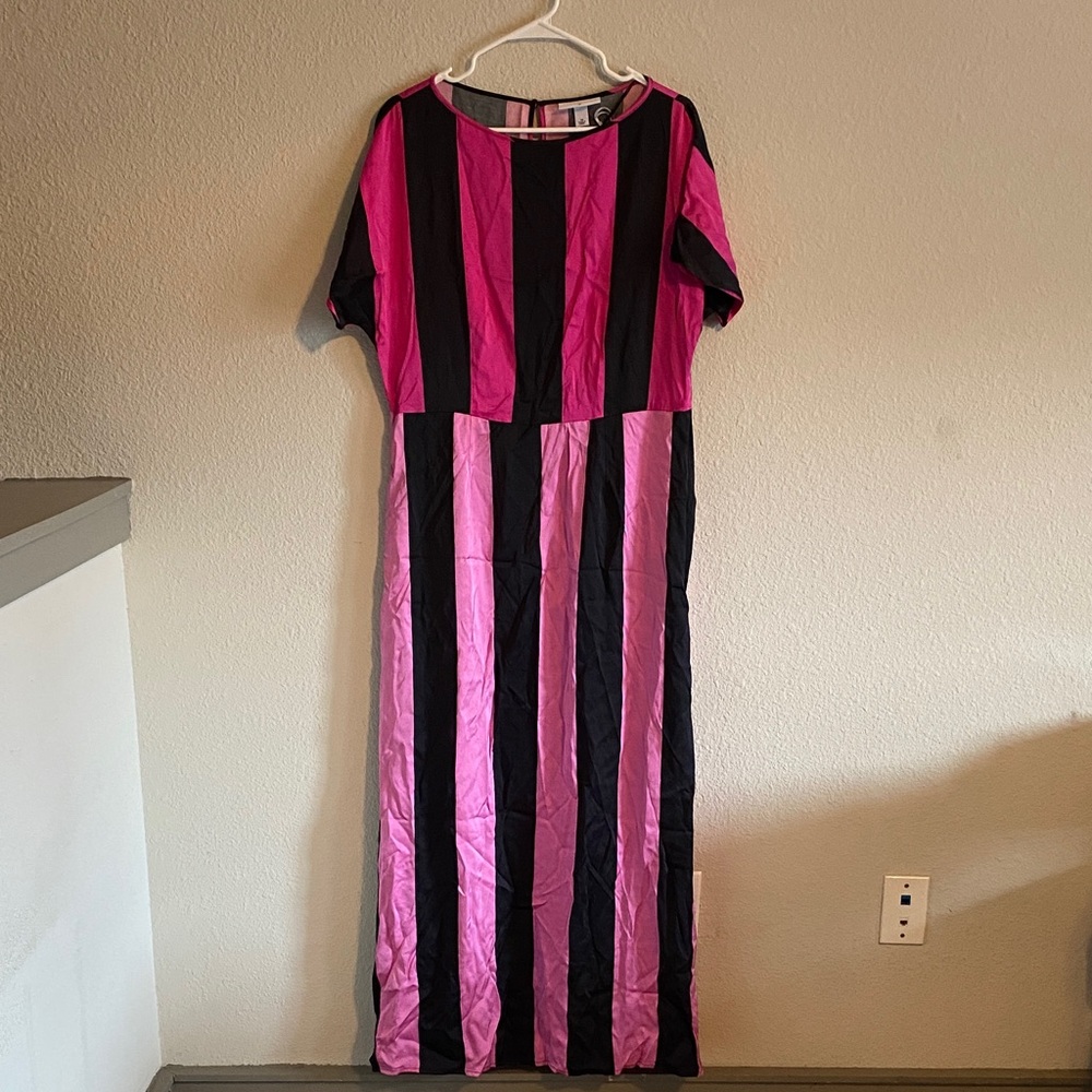 Christopher John Rogers Pink and Black Striped Maxi Dress